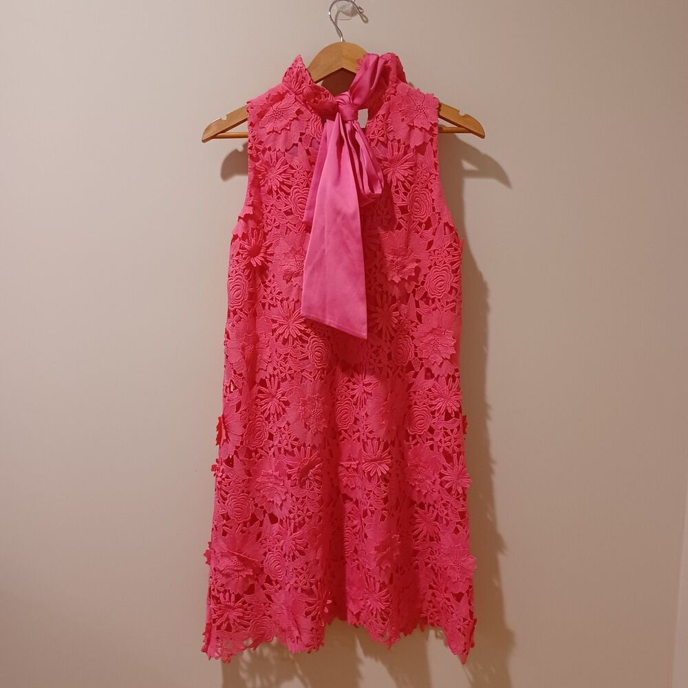 Tuckernuck Guipure Lace Blythe Sleeveless Floral Dress Pink Size L Preppy Party - Picture 7 of 10
